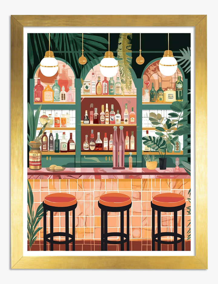 Retro Cocktail Vibes Art Print Gold Frame