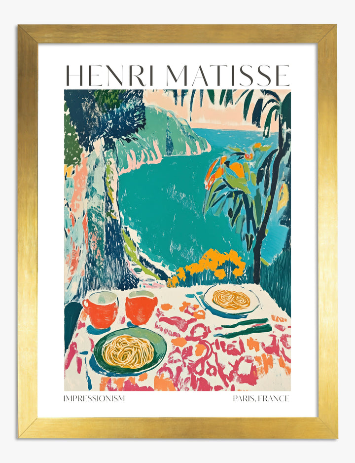 French Dining Scene Art Print Gold Frame