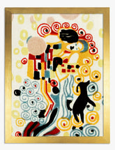 Klimt-Inspired Embrace with Dog Art Print - Gold