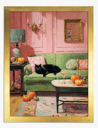 Cozy Autumn Cat Lounge Art Print - Gold