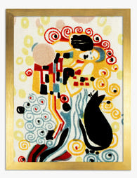 Klimt Kiss with Cat Art Print - Gold