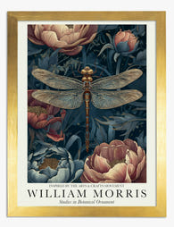 Morris Dragonfly & Blooms Art Print - Gold