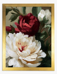 Crimson & Cream Peonies Art Print - Gold