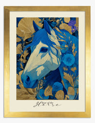 Blue Lunar Horse Art Print Gold