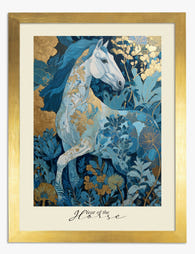 Blue Botanical Horse Art Print Gold