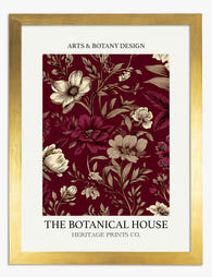 Burgundy Heritage Blooms Art Print - Gold