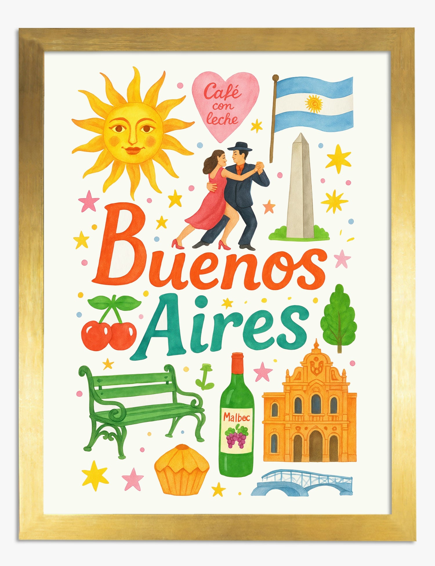 Buenos Aires Vibes Art Print - Gold