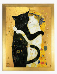 Klimt Gold Foil Cat Embrace Art Print Gold