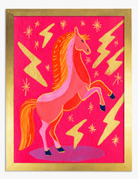 Electric Pink Stallion Art Print - Gold
