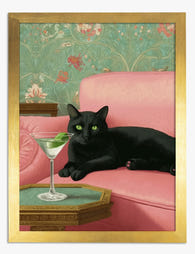 Sophisticated Cat Lounge Art Print Gold