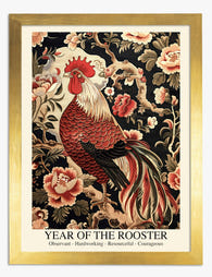 Rooster in Bloom – Morris Style Art Print - Gold