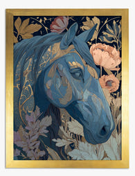 Midnight Blue Horse Muse Art Print Gold