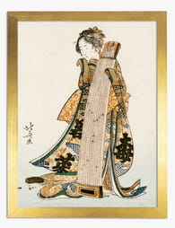 Elegant Geisha by Hokusai Art Print Gold