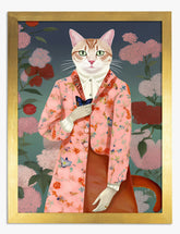 Chic Feline in Floral Art Print - Gold