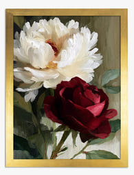 Crimson & Ivory Blooms Art Print - Gold