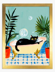 Cat Spa Retreat Art Print - Gold