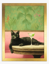 Chic Cat & Cocktail Art Print Gold