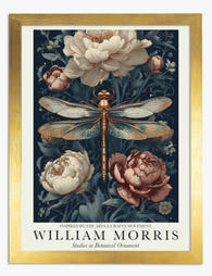 Morris Dragonfly Floral Art Print - Gold