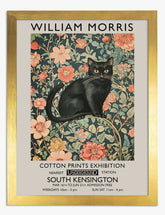 Black Cat & Floral Elegance Art Print - Gold