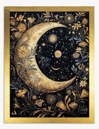 Celestial Botanical Night Art Print - Gold