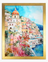 Vibrant Positano Escape Art Print - Gold