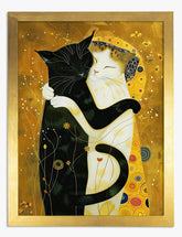 Klimt-Inspired Cat Embrace Art Print - Gold