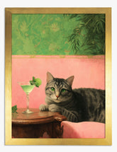 Cozy Cat Cocktail Art Print Gold