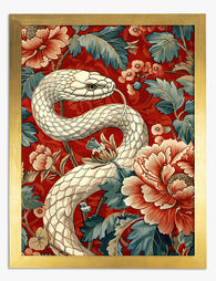 Serpent & Peony Elegance Art Print - Gold