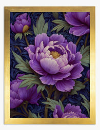 Morris-Inspired Purple Peonies Art Print - Gold