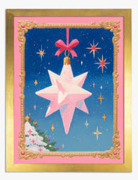 Pink Holiday Star Charm Art Print - Gold