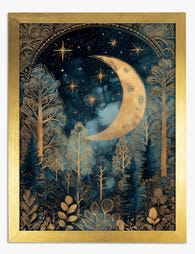 Night Forest Moon by Morris Art Print - Gold