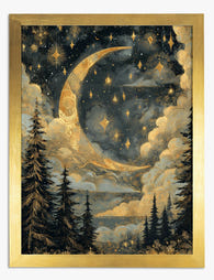 Moonlit Forest Reverie Art Print - Gold