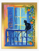 Sunset Balcony Cat Art Print - Gold