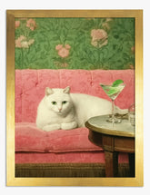 Chic Cat & Cocktail Vibe Art Print Gold