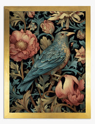 Bluebird & Peonies by Morris Art Print - Gold
