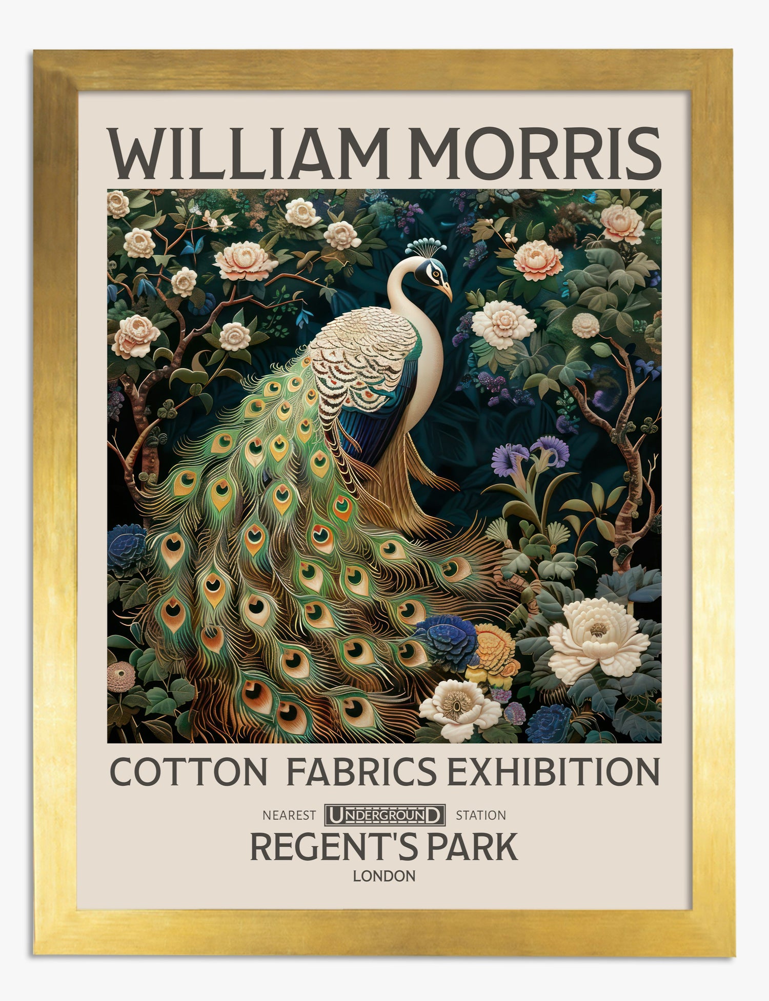 Morris Peacock Textile Art Print Gold