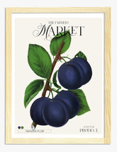 Niagara Plum Market Art Print Oak Frame