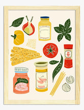 Italian Kitchen Essentials Art Print - Oak