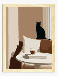 Morning Pause with Cat Art Print Oak