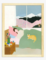 Morning Calm with Cat Art Print - Oak