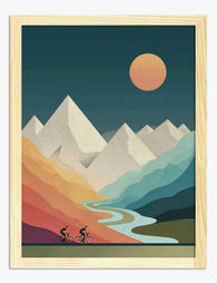 Sunrise Cyclists Journey Art Print Oak