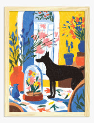 Vibrant Florals & Silhouette Dog Art Print Oak