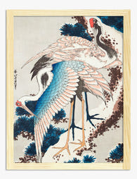 Cranes in Snow by Hokusai Art Print Oak
