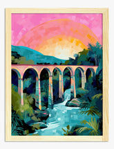 Sunset Over Sri Lanka Bridge Art Print - Oak