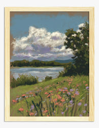 Riverbank Wildflower Scene Art Print - Oak