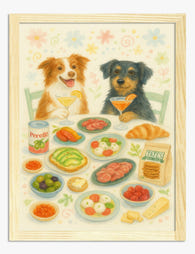 Cozy Canine Feast Art Print - Oak