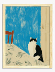 Blue Room Cat Charm Art Print Oak