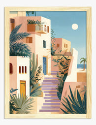 Sunlit Moroccan Steps Art Print - Oak