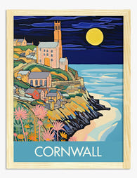 Moonlit Cornwall Coast Art Print - Oak