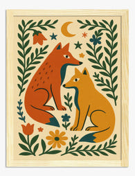 Whimsical Fox Duo Art Print Oak